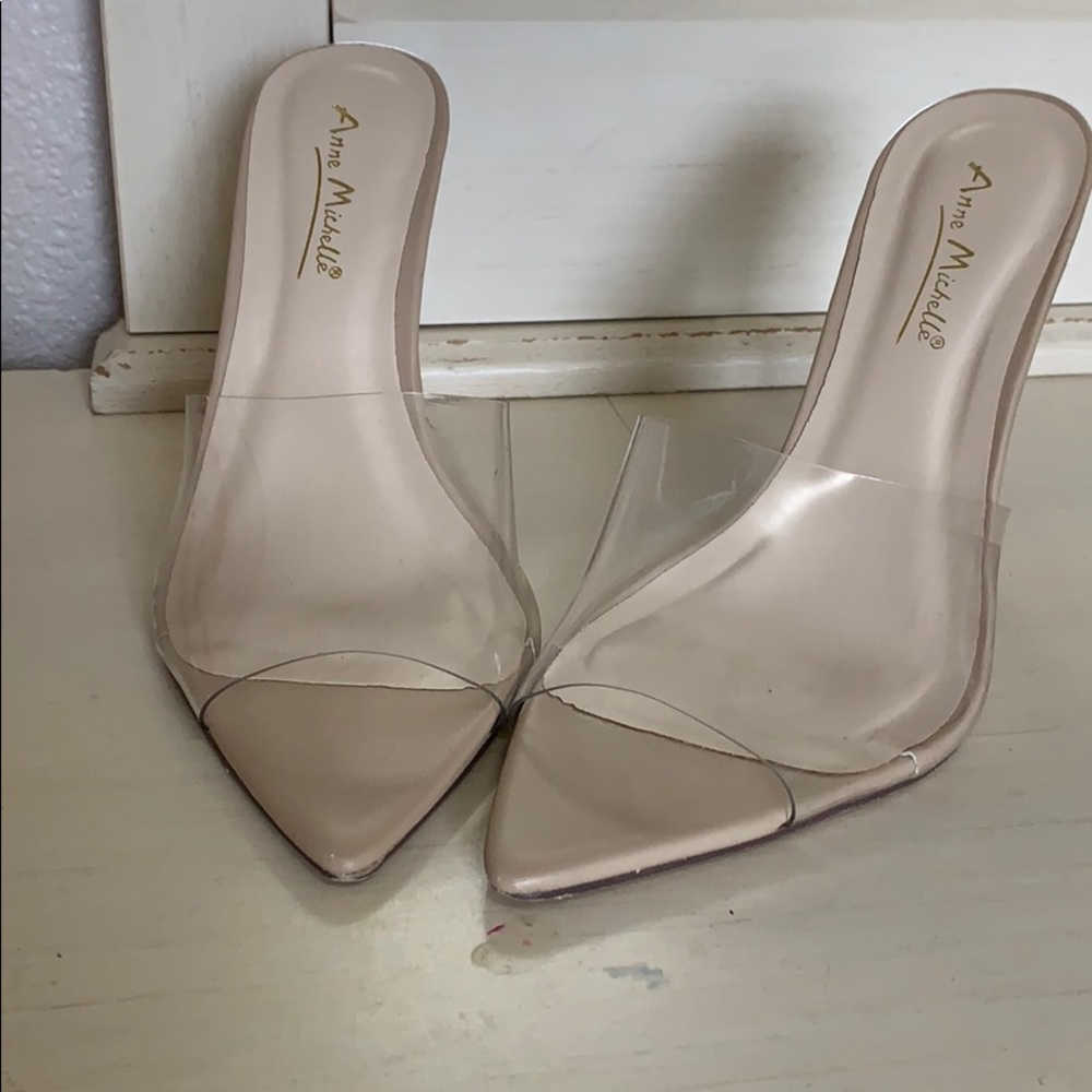 Nude and clear pointed stilettos